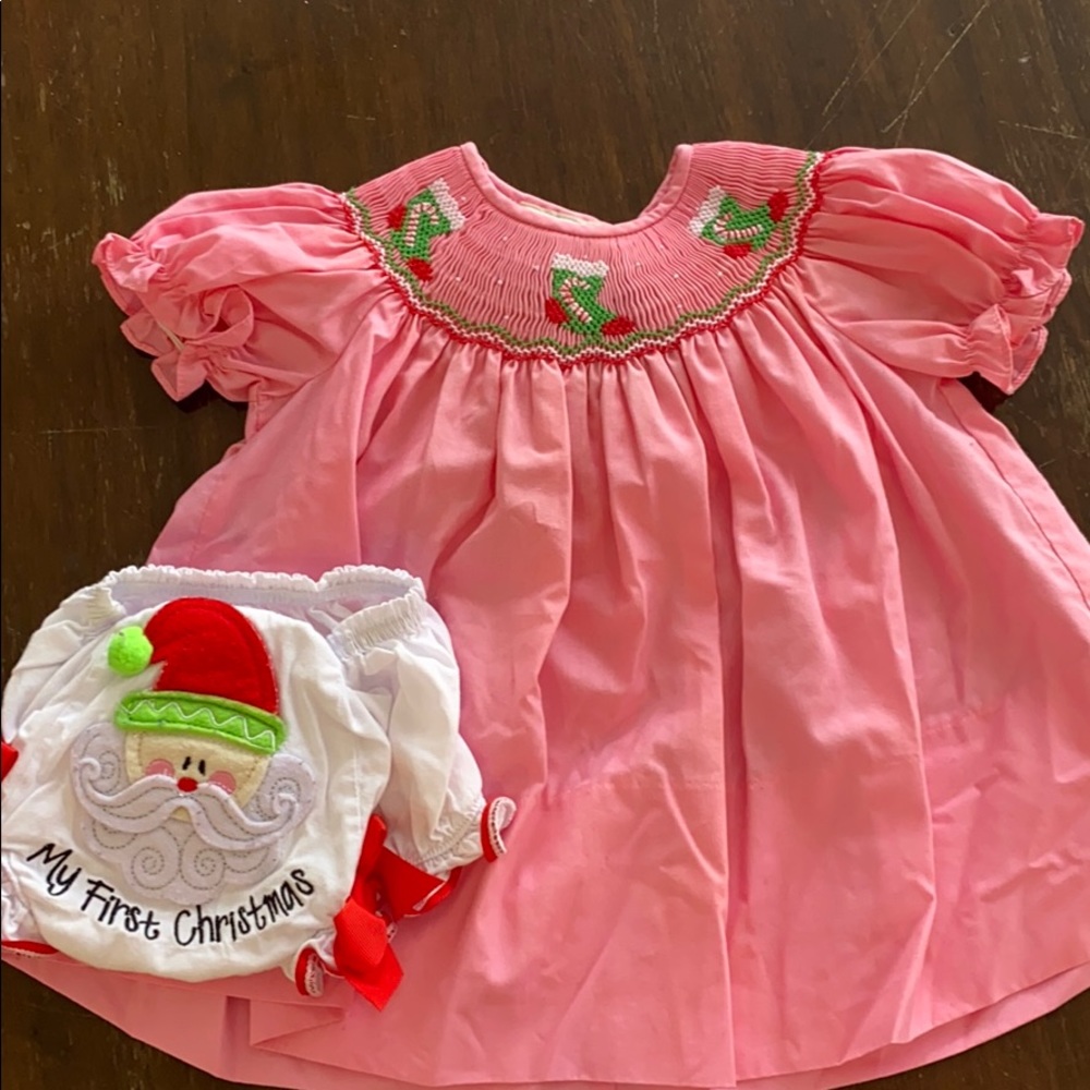 Smocked Christmas dress and Santa Bloomers 6 month